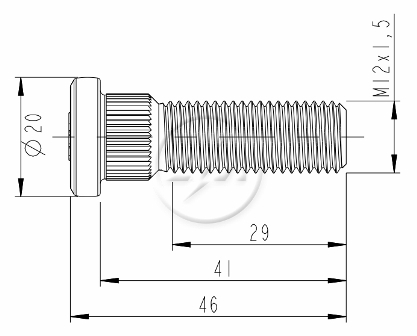 PARAFUSO RODA DIA. L300 M12-1,5X41/46 MITSUBISHI ZB ZM - Imagem 2
